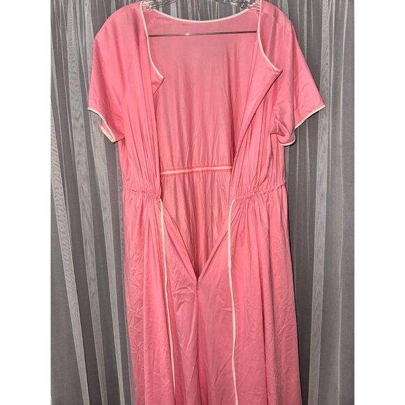 Pink Short-Sleeve Drawstring Waist Dress With Pockets & White Trim - Picture 9 of 10